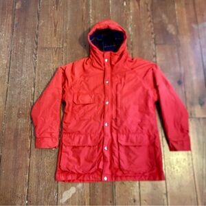 Vintage Woolrich Woman Red Mountain Parka Jacket Hooded Plaid Lined Made USA M